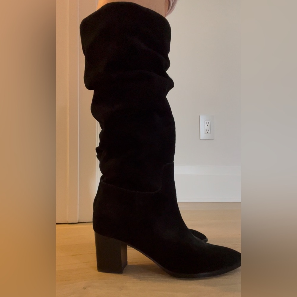 Saks Fifth Ave Black Slouchy Suede High Boots Size 6.5